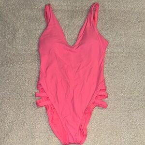 Pink One-Piece Swimsuit with Side Cutouts